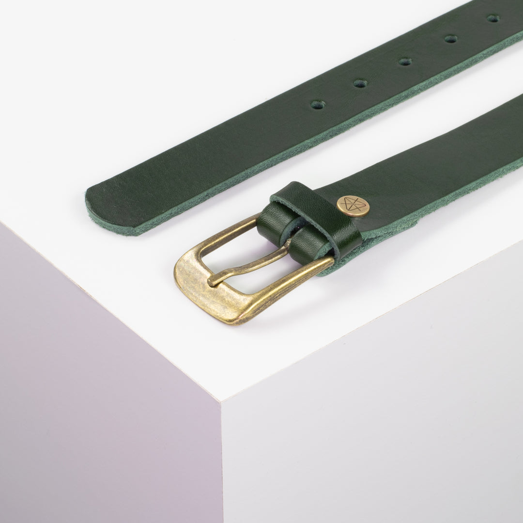 Ledergürtel 3cm mit Schnalle Brüssel messing grün ohne Muster