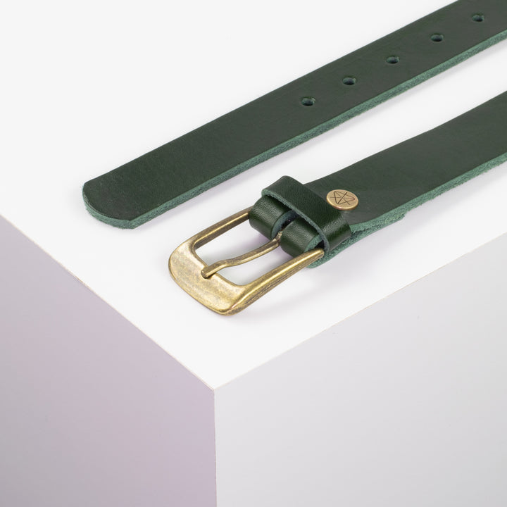 Ledergürtel 3cm mit Schnalle Brüssel messing grün ohne Muster