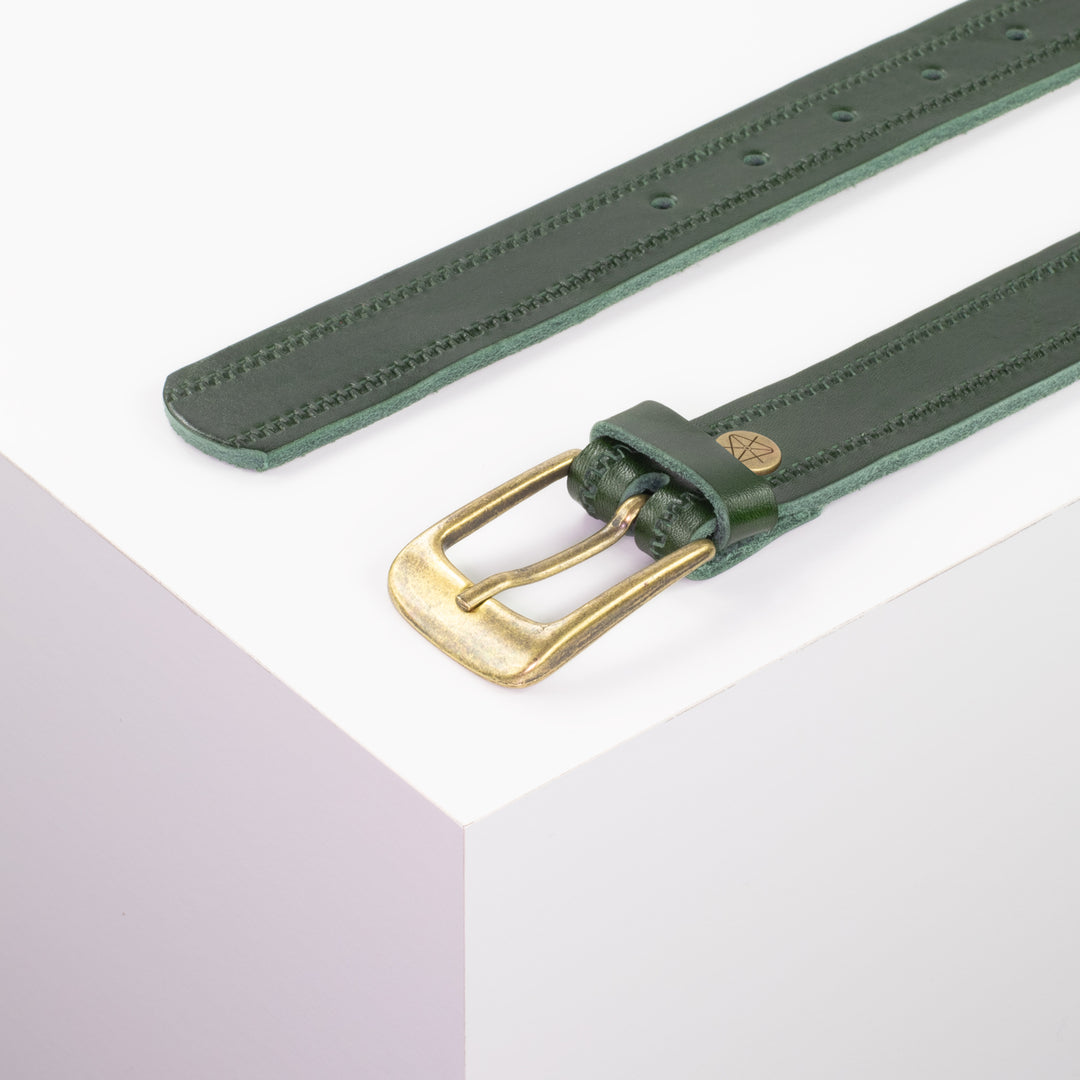 Ledergürtel 3cm mit Schnalle Brüssel messing grün Reißverschluss