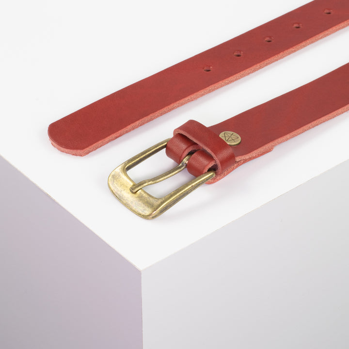 Ledergürtel 3cm mit Schnalle Brüssel messing rot ohne Muster