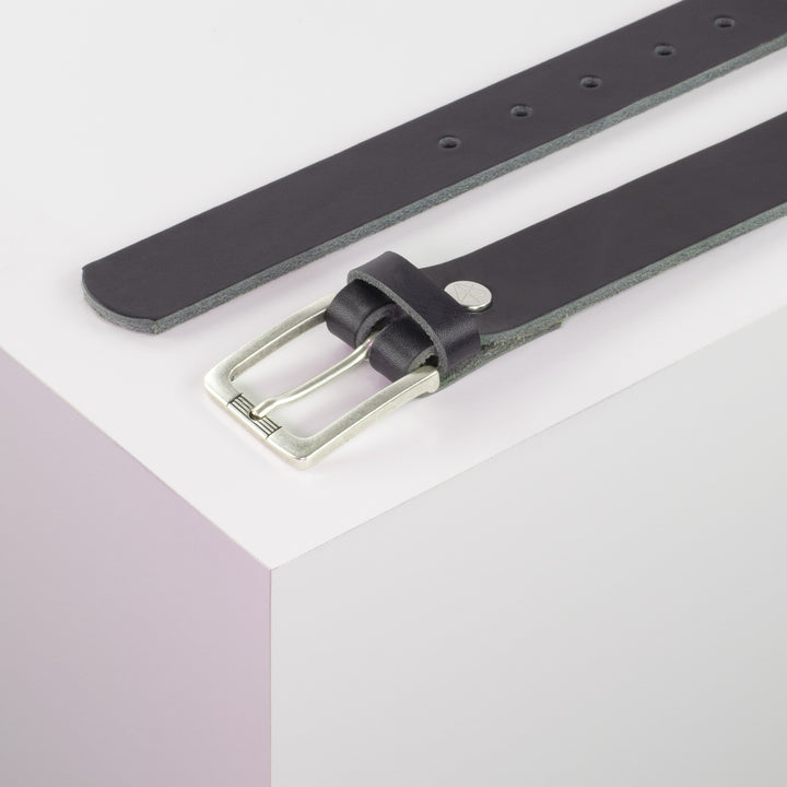 Ledergürtel 3cm mit Schnalle Casablanca silber navi ohne Muster