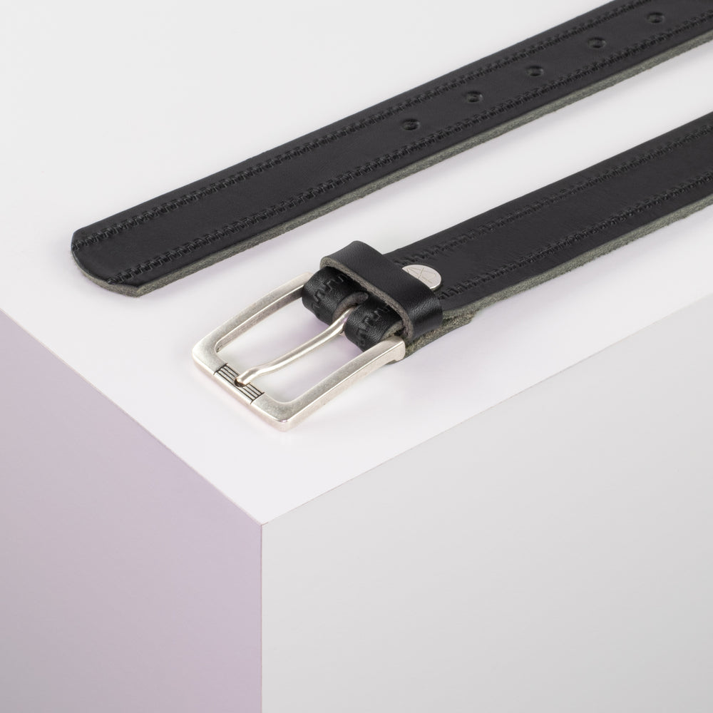 Ledergürtel 3cm mit Schnalle Casablanca silber schwarz Reißverschluss