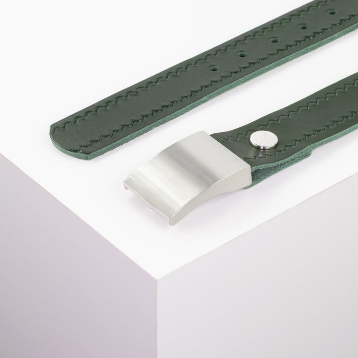Ledergürtel 3,5cm mit Schnalle London grün kleine Welle