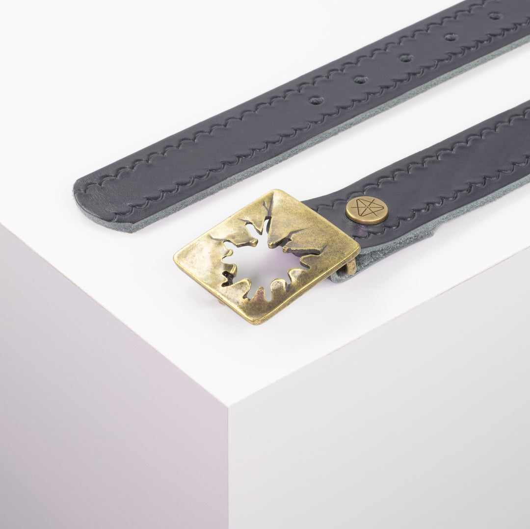 Ledergürtel 3,5cm mit Schnalle Vesuvio messing navi kleine Welle