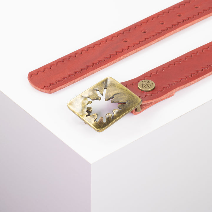 Ledergürtel 3,5cm mit Schnalle Vesuvio messing rot kleine Welle