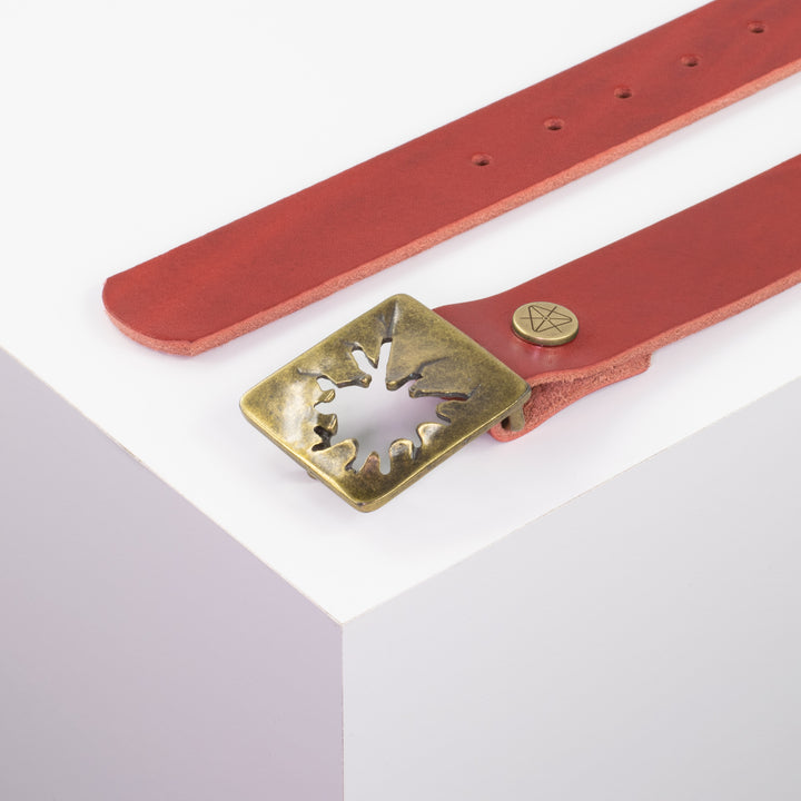 Ledergürtel 3,5cm mit Schnalle Vesuvio messing rot ohne Muster