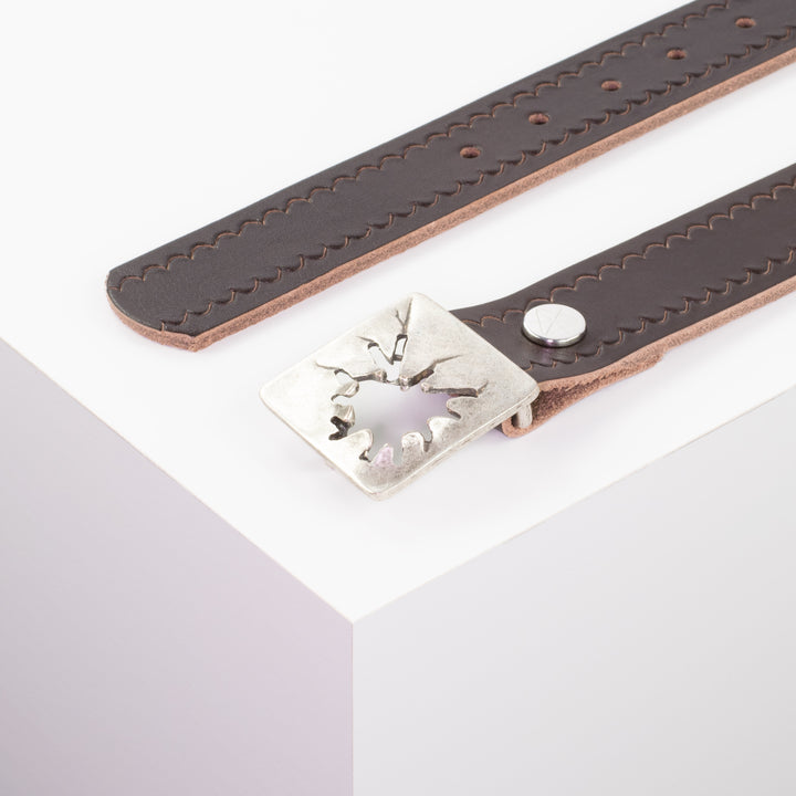 Ledergürtel 3,5cm mit Schnalle Vesuvio silber dunkelbraun kleine Welle