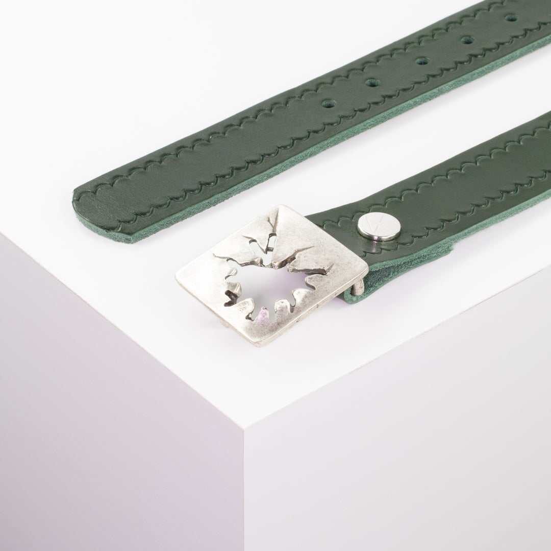 Ledergürtel 3,5cm mit Schnalle Vesuvio silber grün kleine Welle
