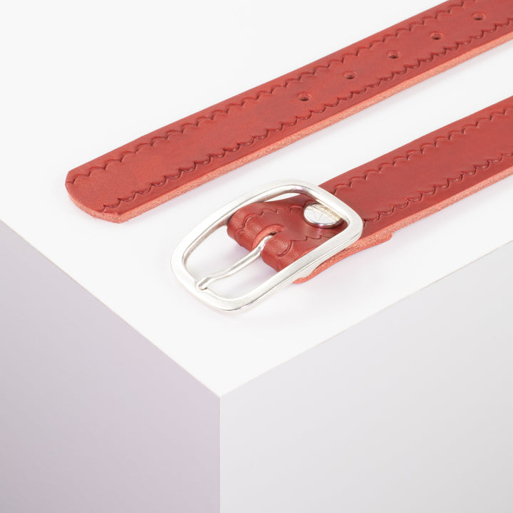 Ledergürtel 3,5cm mit Schnalle Vienna rot kleine Welle