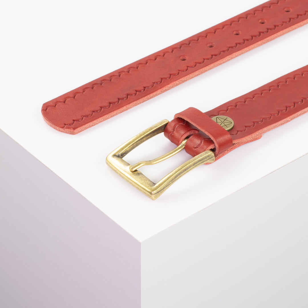 Ledergürtel 3,5cm mit Schnalle Toronto messing rot kleine Welle
