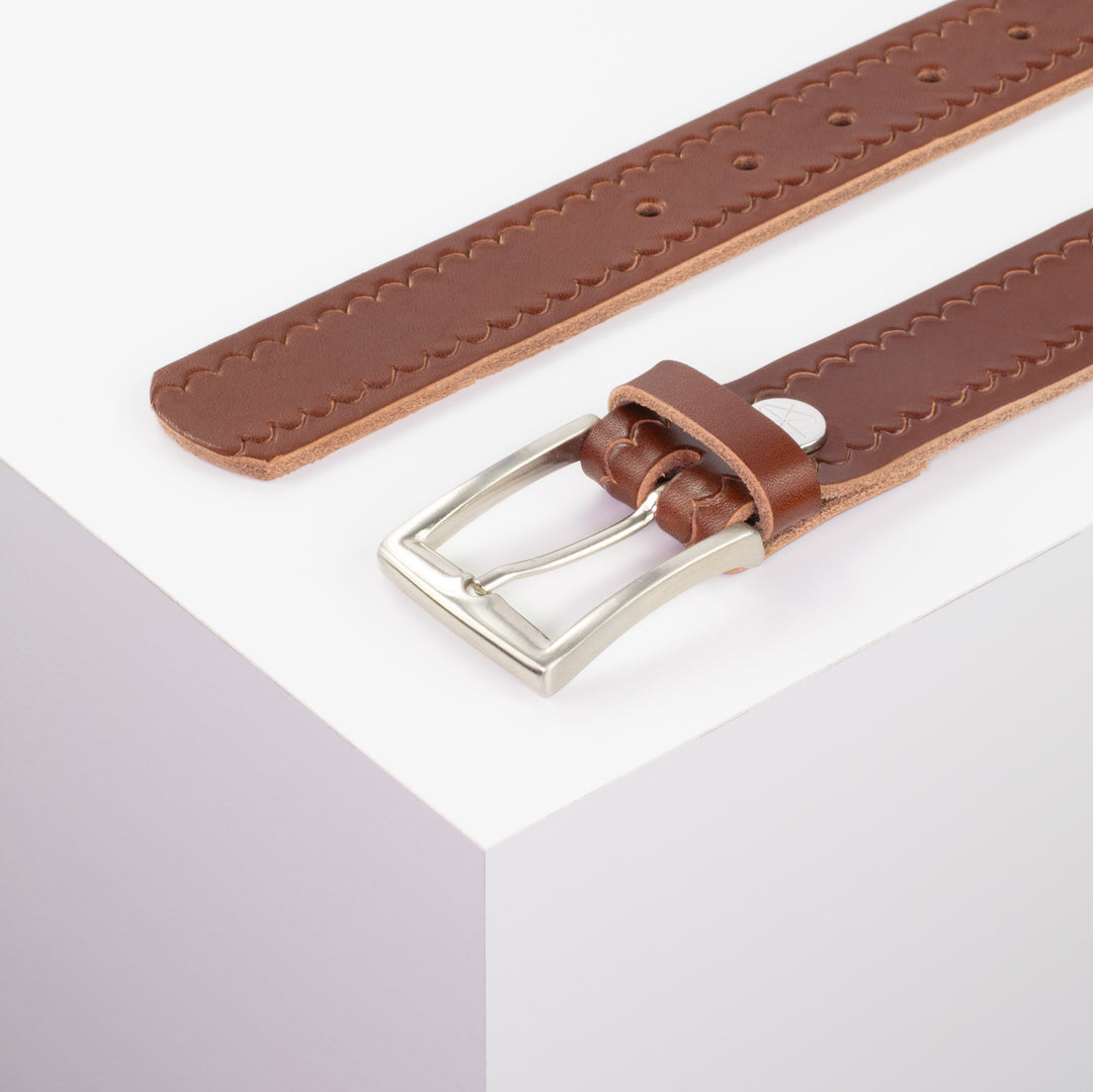 Ledergürtel 3,5cm mit Schnalle Toronto silber cognac kleine Welle
