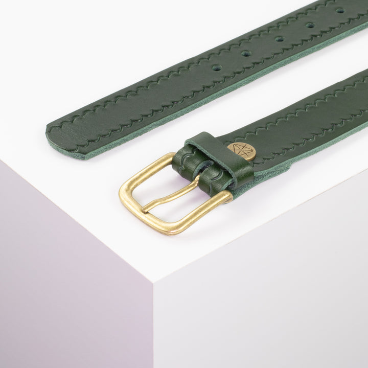 Ledergürtel 3,5cm mit Schnalle Granada grün kleine Welle