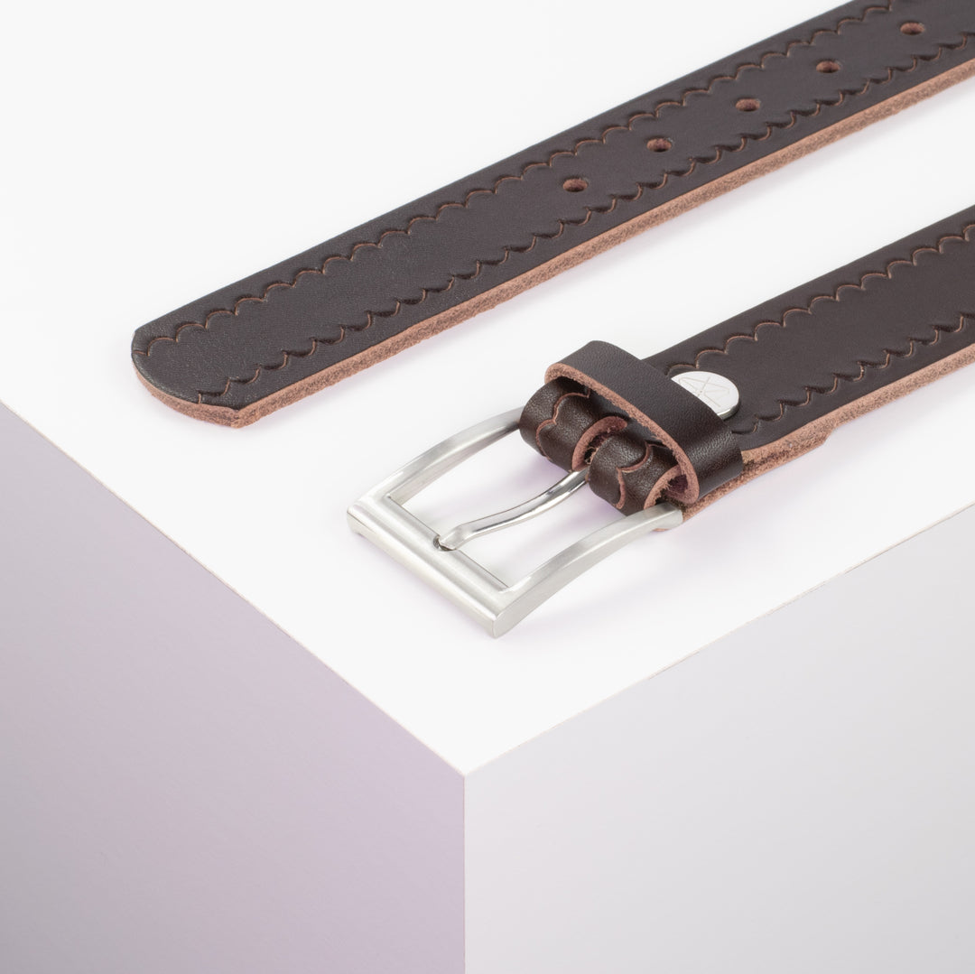 Ledergürtel 3,5cm mit Schnalle San Francisco dunkelbraun kleine Welle