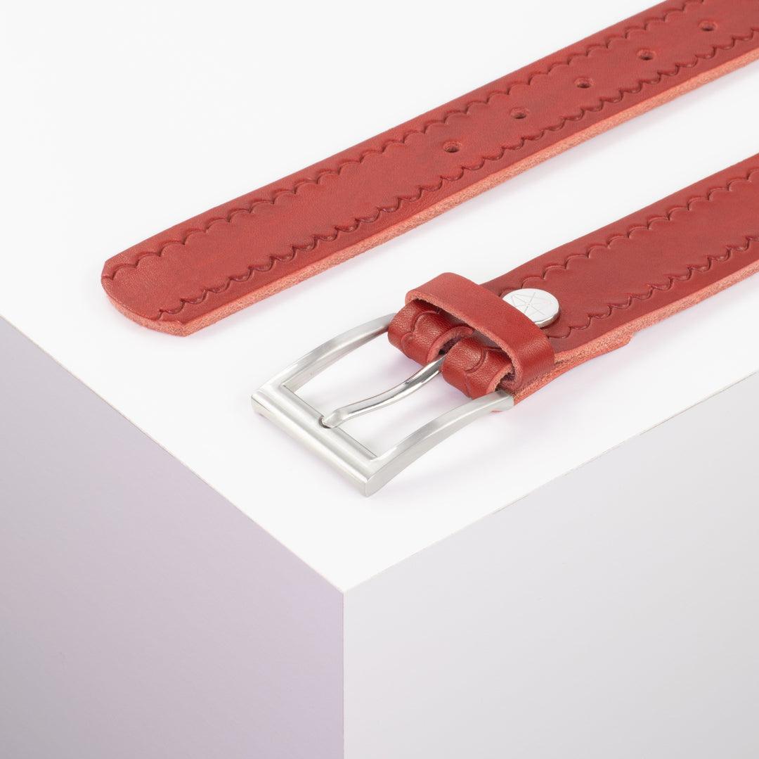 Ledergürtel 3,5cm mit Schnalle San Francisco rot kleine Welle