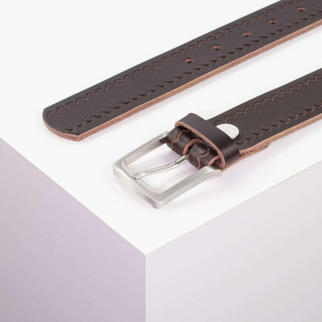 Ledergürtel 3,5cm mit Schnalle Frankfurt dunkelbraun kleine Welle