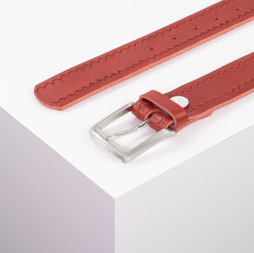 Ledergürtel 3,5cm mit Schnalle Frankfurt rot kleine Welle