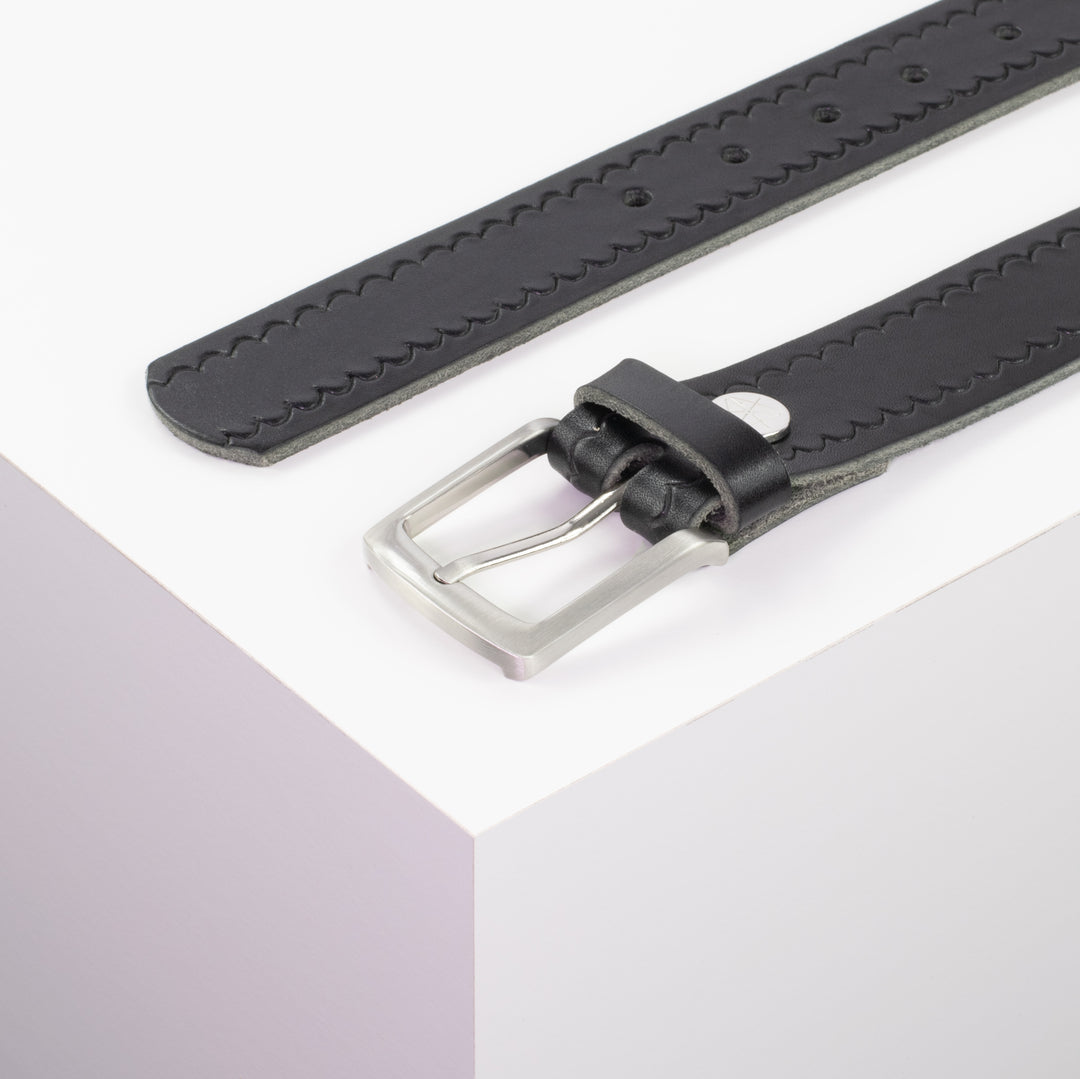 Ledergürtel 3,5cm mit Schnalle Frankfurt schwarz kleine Welle