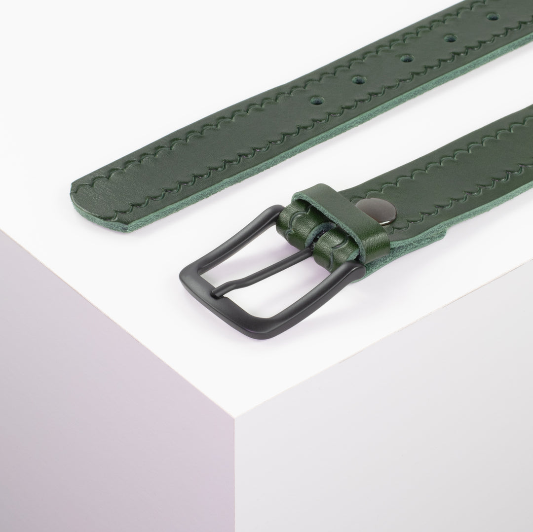 Ledergürtel 3,5cm mit Schnalle Rio grün kleine Welle