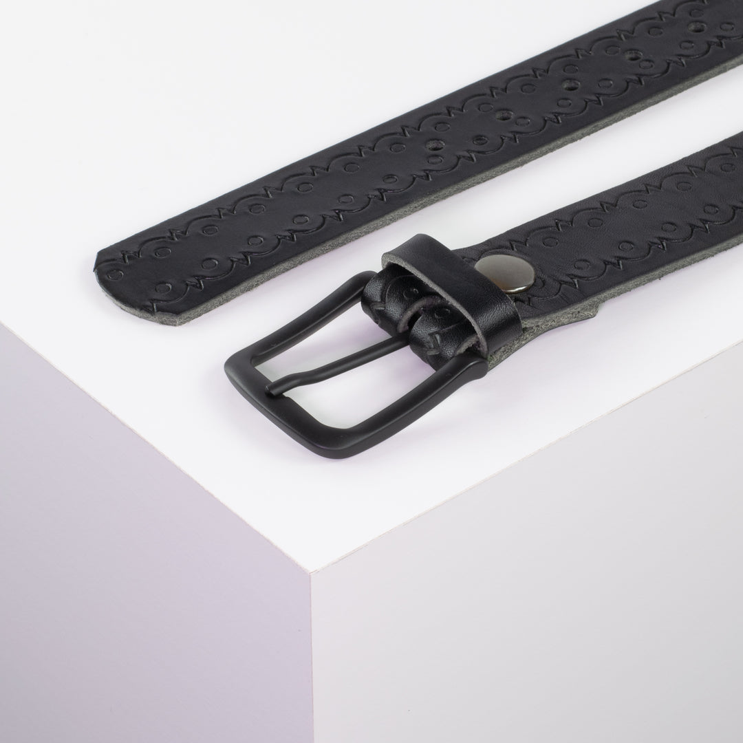 Ledergürtel 3,5cm mit Schnalle Rio schwarz Lochwelle