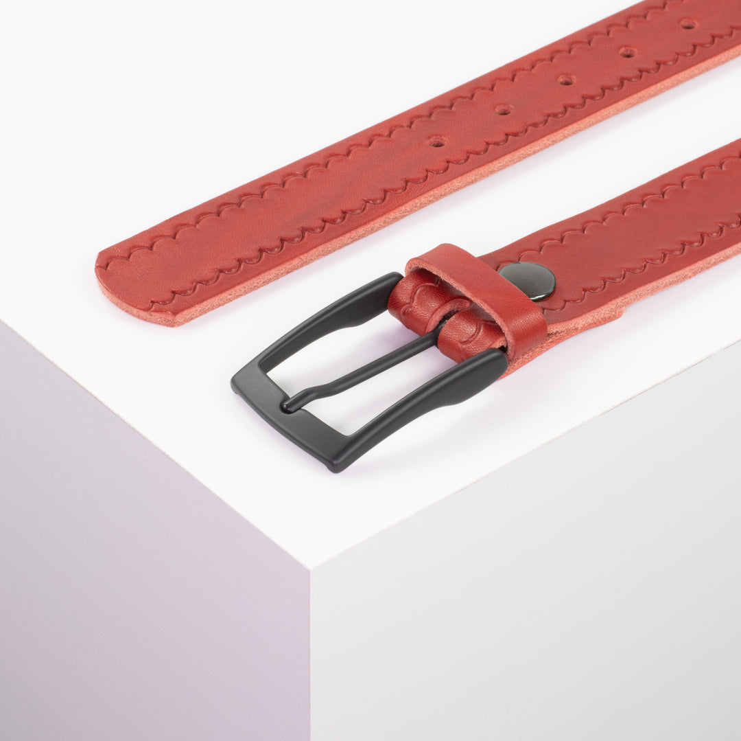 Ledergürtel 3,5cm mit Schnalle Cape Town rot kleine Welle