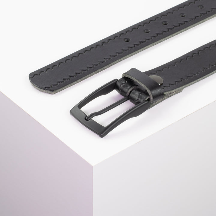 Ledergürtel 3,5cm mit Schnalle Cape Town schwarz kleine Welle