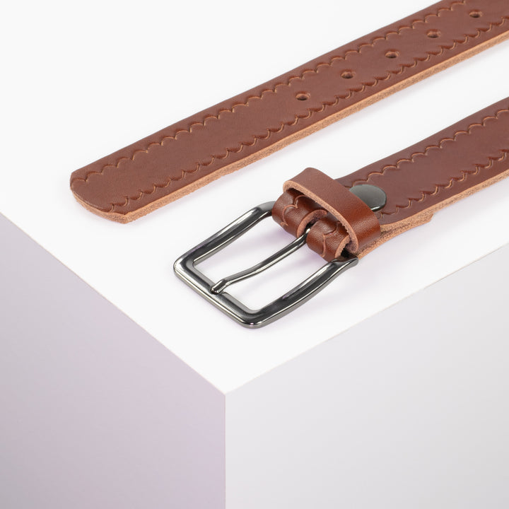 Ledergürtel 3,5cm mit Schnalle Prag cognac kleine Welle