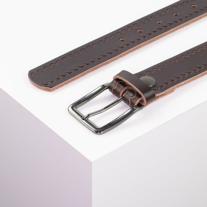 Ledergürtel 3,5cm mit Schnalle Prag dunkelbraun kleine Welle