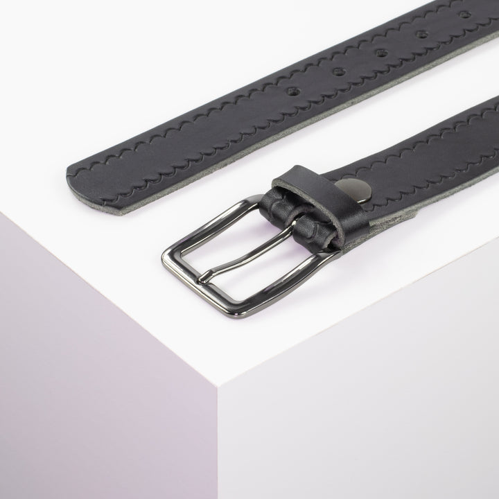 Ledergürtel 3,5cm mit Schnalle Prag schwarz kleine Welle