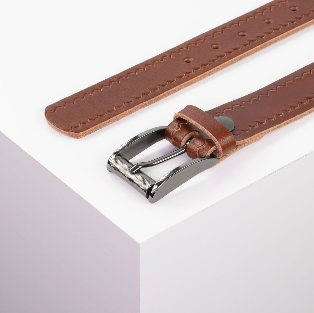 Ledergürtel 3,5cm mit Schnalle Zürich cognac kleine Welle