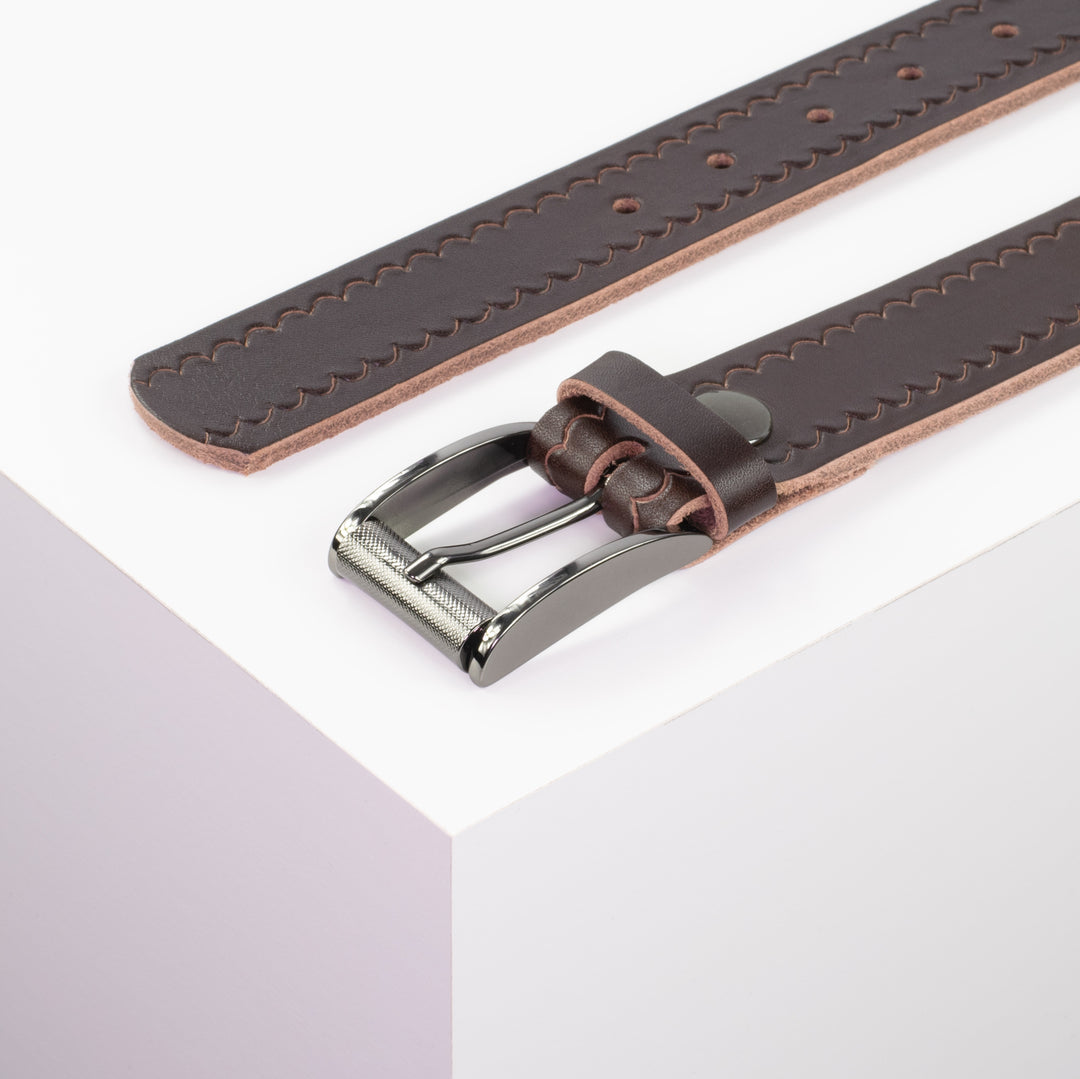 Ledergürtel 3,5cm mit Schnalle Zürich dunkelbraun kleine Welle