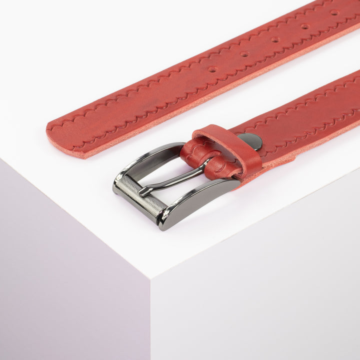 Ledergürtel 3,5cm mit Schnalle Zürich rot kleine Welle
