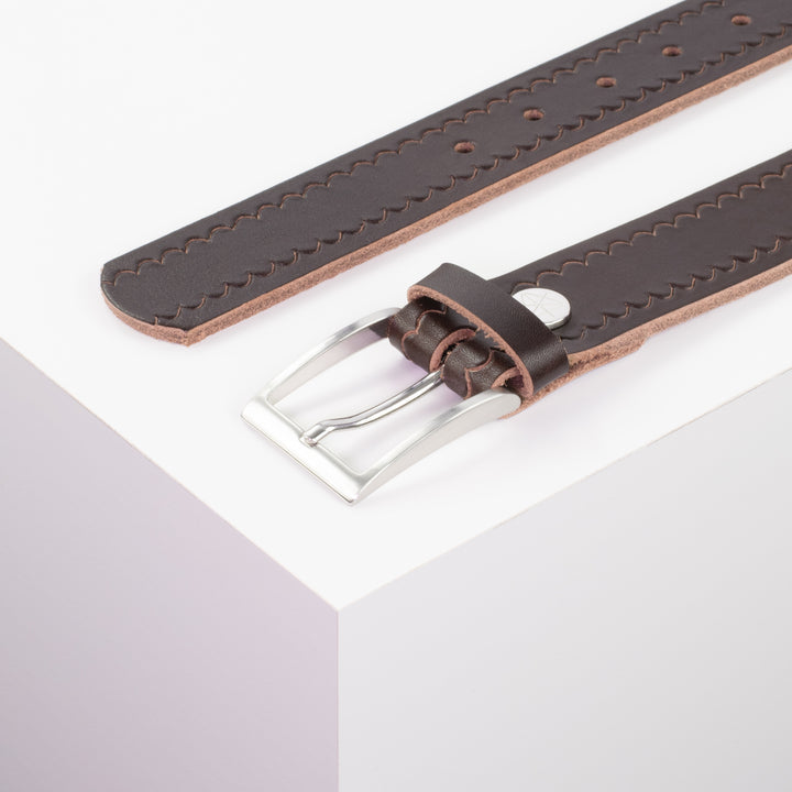 Ledergürtel 3,5cm mit Schnalle Los Angeles dunkelbraun kleine Welle