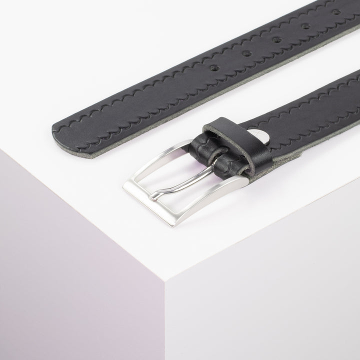 Ledergürtel 3,5cm mit Schnalle Los Angeles schwarz kleine Welle