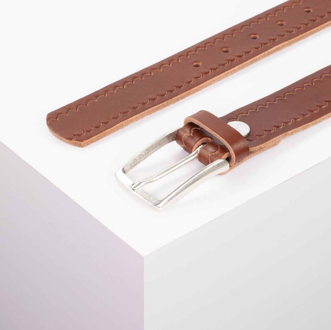 Ledergürtel 3,5cm mit Schnalle Valencia cognac kleine Welle