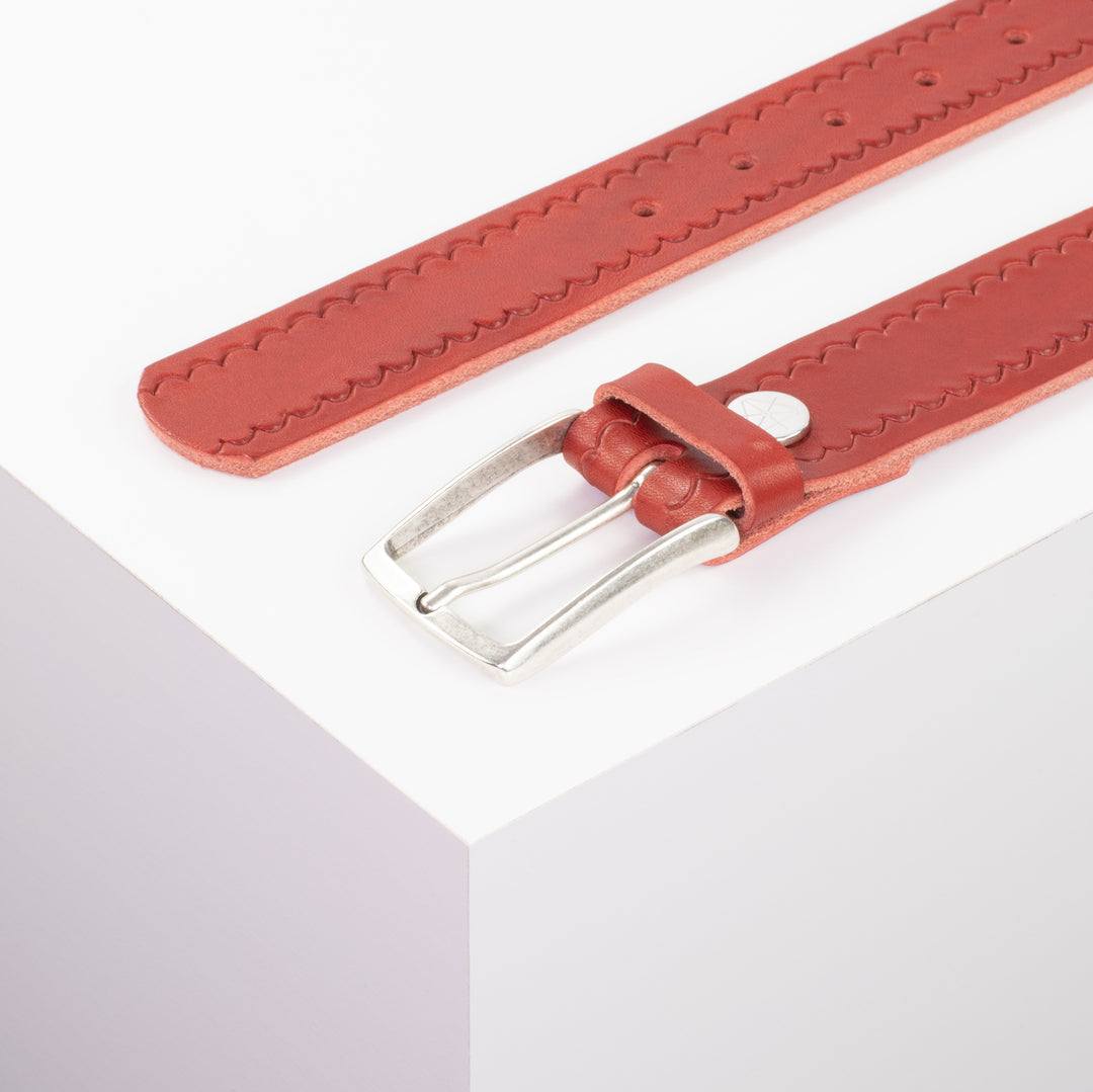 Ledergürtel 3,5cm mit Schnalle Valencia rot kleine Welle