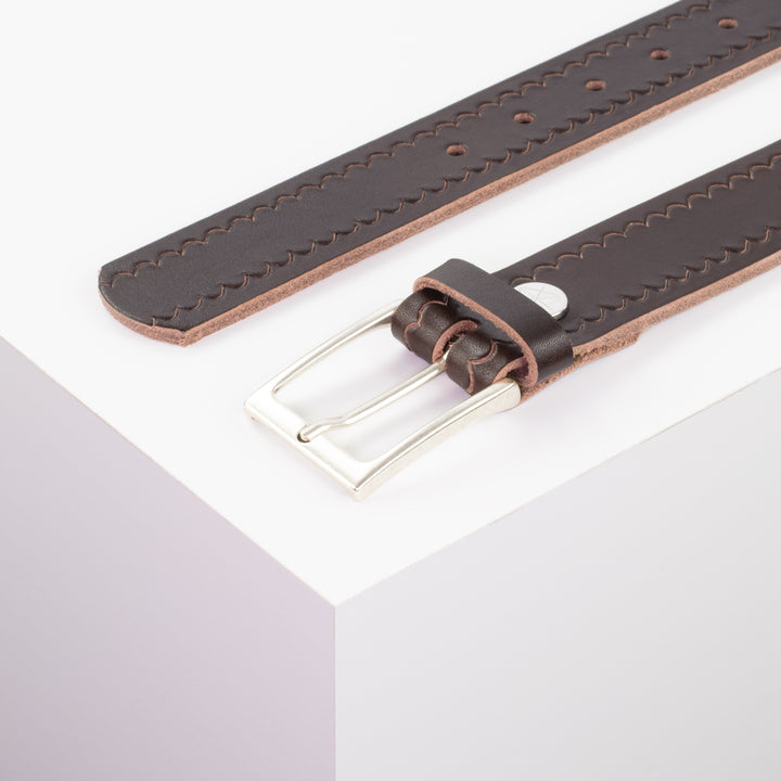 Ledergürtel 3,5cm mit Schnalle San Sebastian dunkelbraun kleine Welle