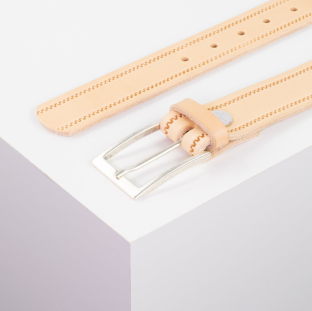 Ledergürtel 3,5cm mit Schnalle Verona silber natur Reißverschluss