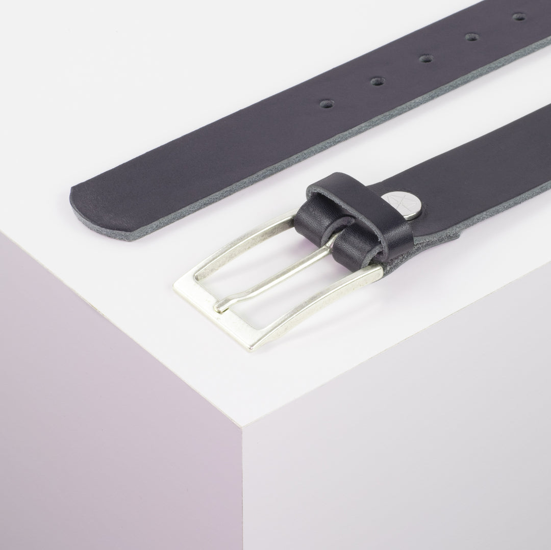 Ledergürtel 3,5cm mit Schnalle Verona silber navi ohne Muster