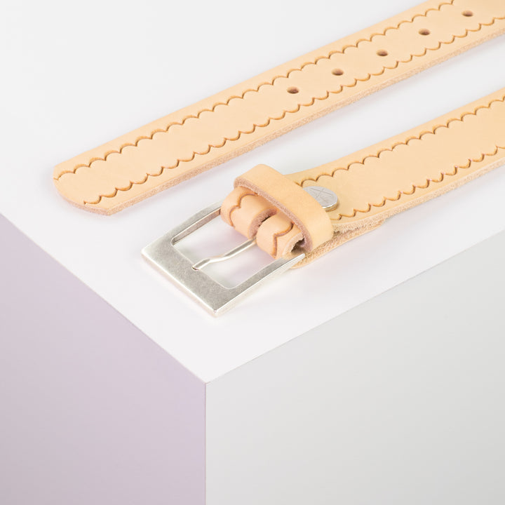 Ledergürtel 3,5cm mit Schnalle Porto silber natur kleine Welle