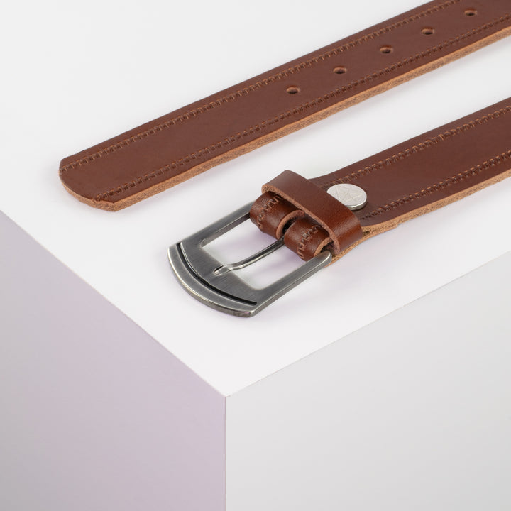 Ledergürtel 3,5cm mit Schnalle Nowosibirsk silber cognac Reißverschluss