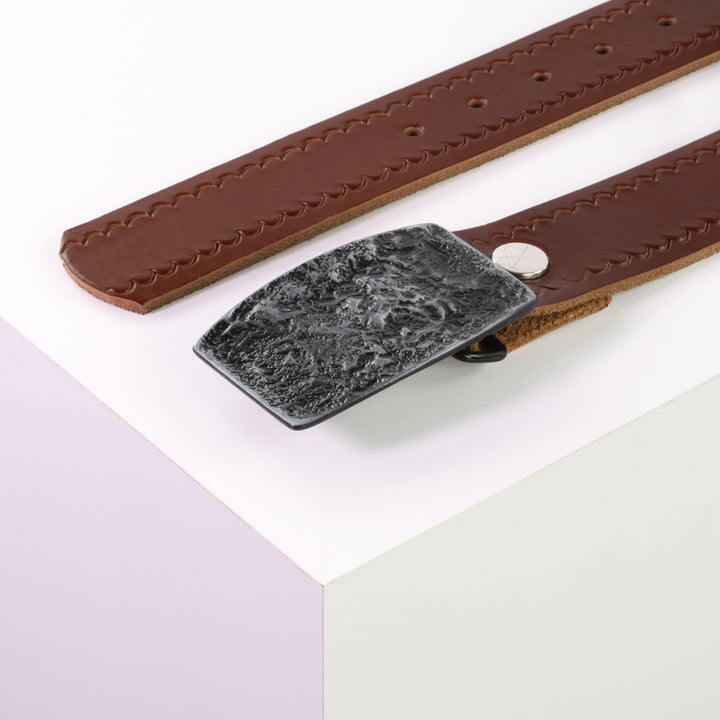 Ledergürtel 4cm mit Schnalle Death Valley cognac kleine Welle