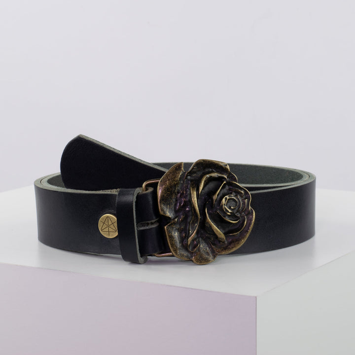 Ledergürtel 4cm mit Schnalle Rose messing navi ohne Muster
