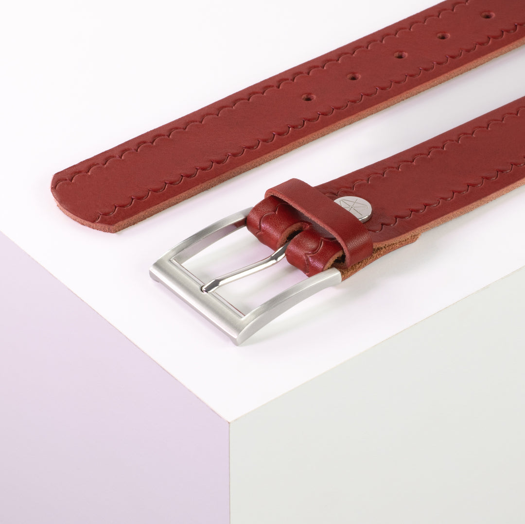 Ledergürtel 4cm mit Schnalle Milano rot kleine Welle