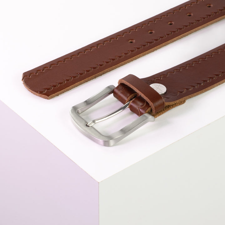 Ledergürtel 4cm mit Schnalle Tokyo cognac kleine Welle
