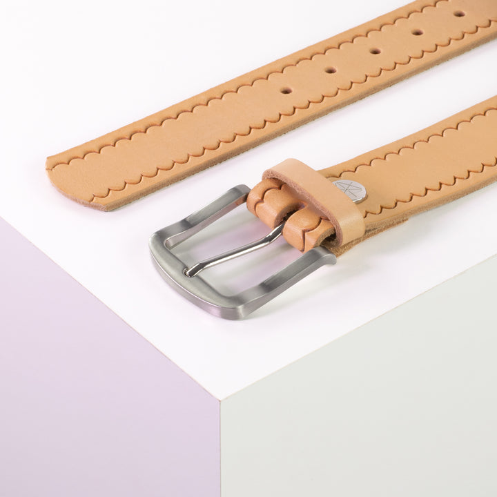 Ledergürtel 4cm mit Schnalle Tokyo natur kleine Welle