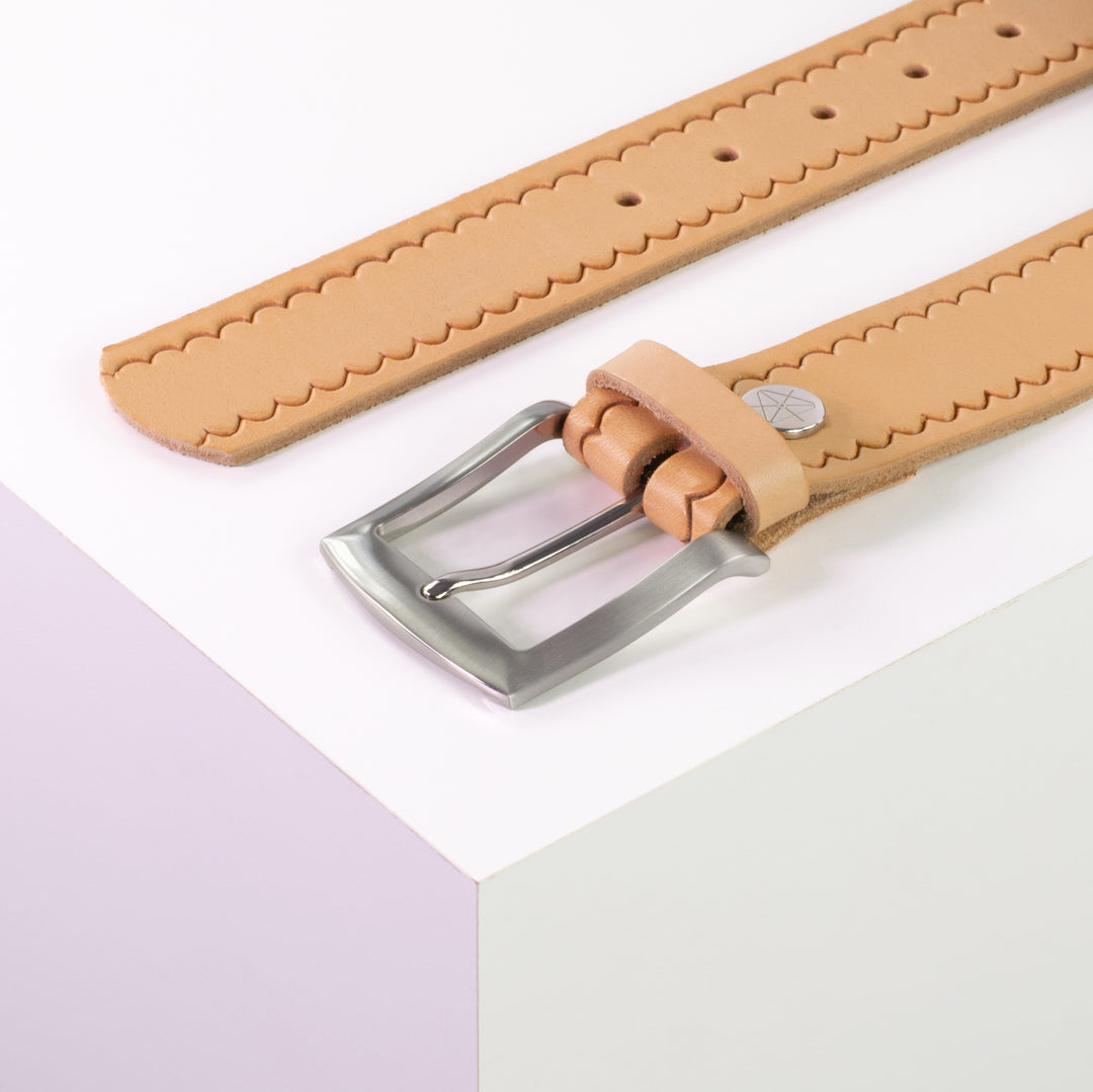 Ledergürtel 4cm mit Schnalle Bangkok natur kleine Welle