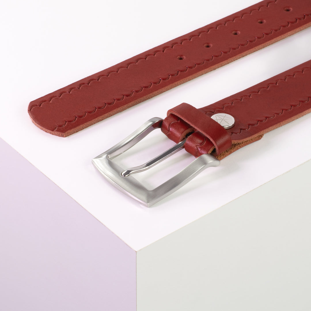 Ledergürtel 4cm mit Schnalle Bangkok rot kleine Welle