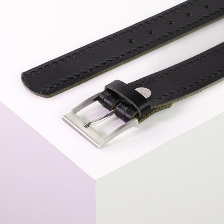 Ledergürtel 4cm mit Schnalle Copenhagen schwarz kleine Welle