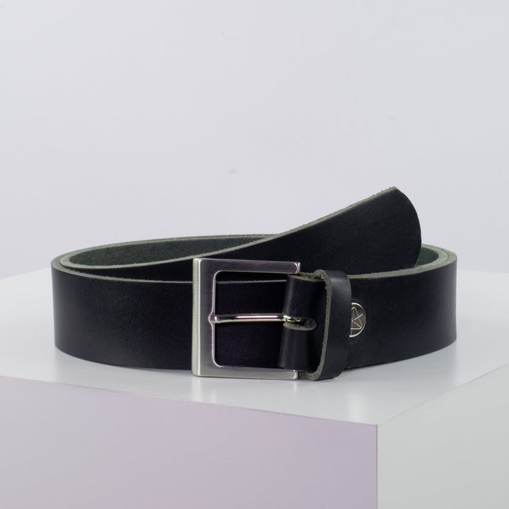 Ledergürtel 4cm mit Schnalle Graz silber glänzend navi ohne Muster