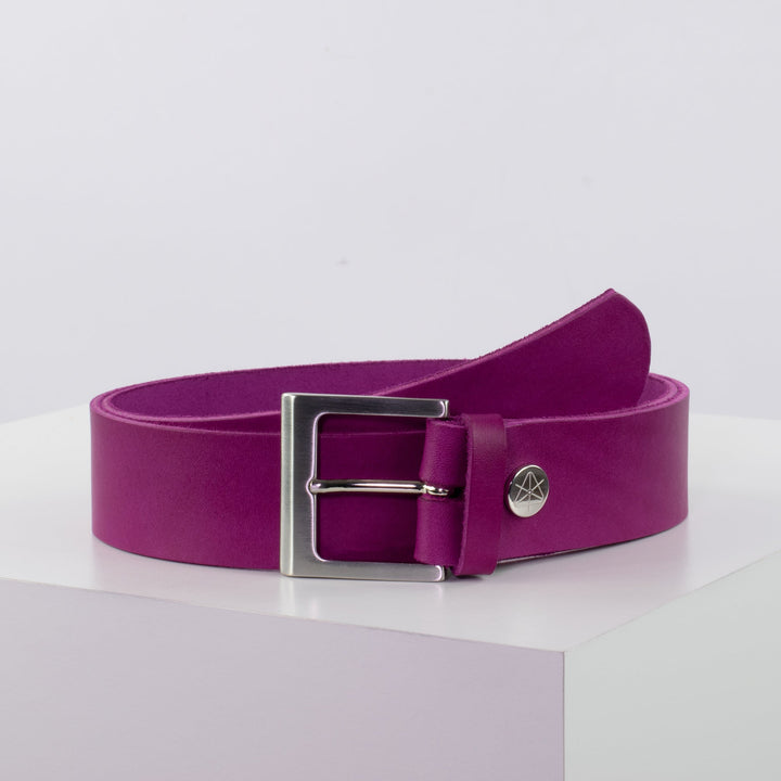 Ledergürtel 4cm mit Schnalle Graz silber glänzend pink ohne Muster